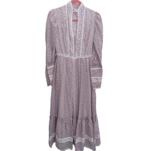 Vintage Gunne Sax Dress Purple Floral Lace Beaded Details Small/Medium